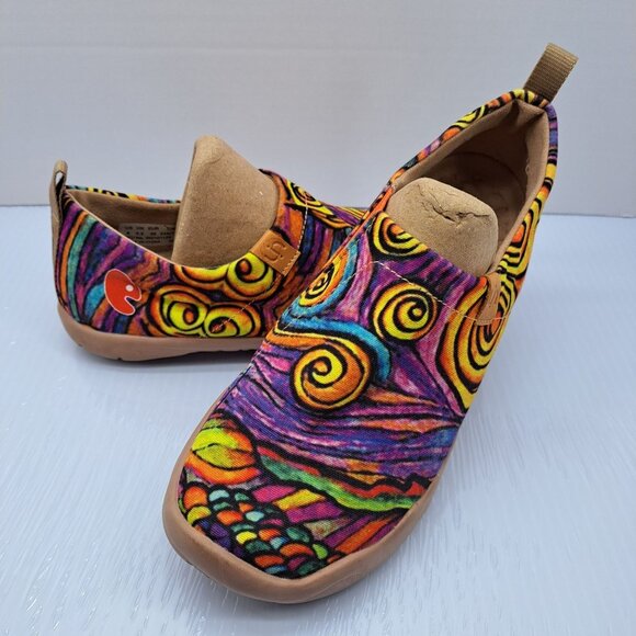 UIN Shoes - UIN Toledo Women 8 Colorful Abstract Art Slip-On Canvas Shoes Rubber Sole Casual